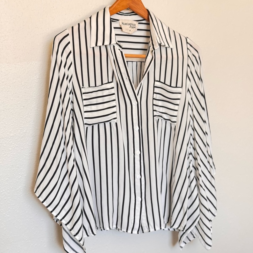 Black and White Striped Women's Top